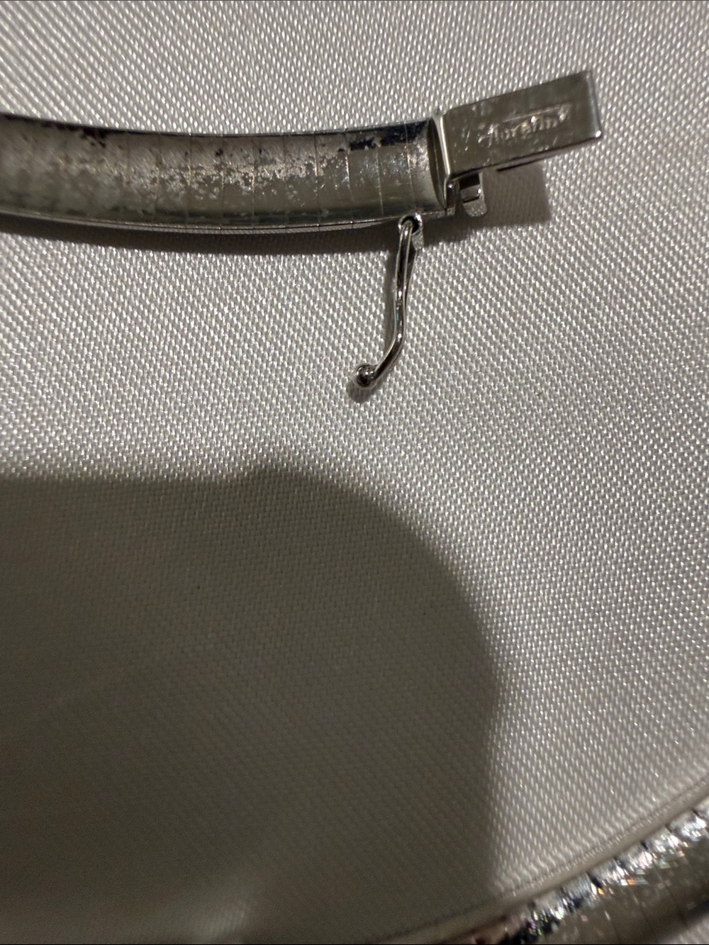 Silver Herringbone Collar Necklace with Ribbed Slide Accent - Picture 4 of 6